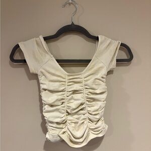 Free People Cream Ruched Crop Top